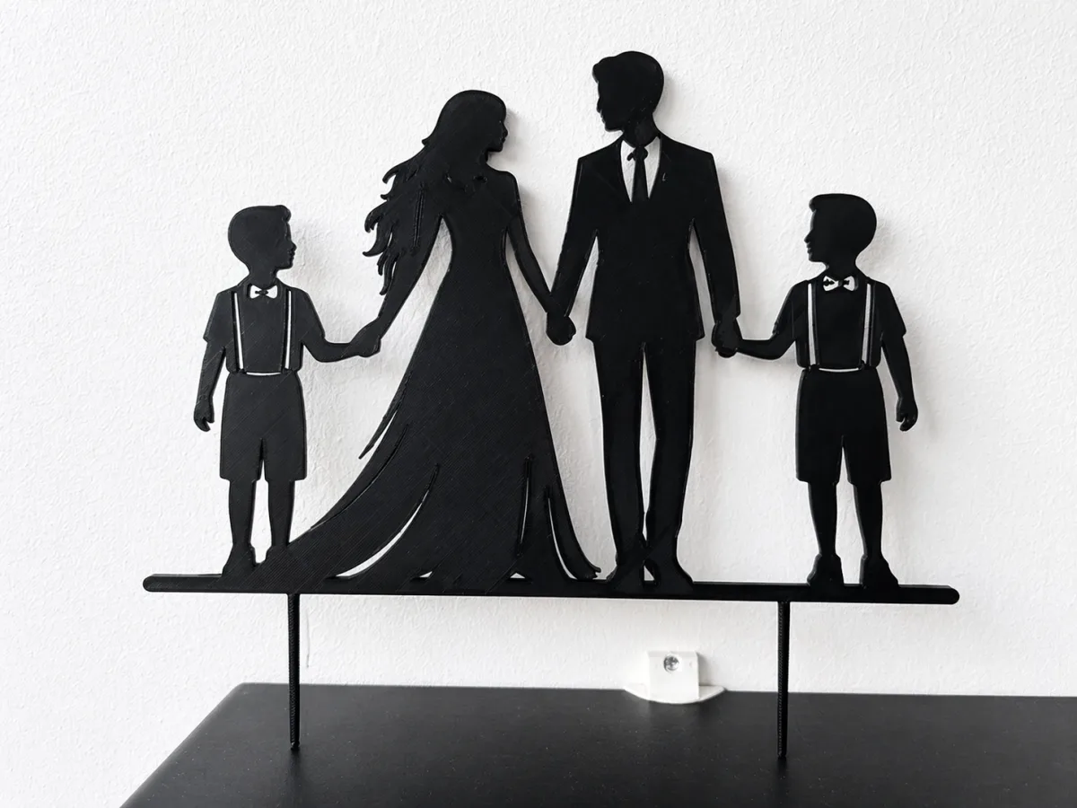 Décoration gâteau mariage personnalisée - Silhouette famille - Impression 3D