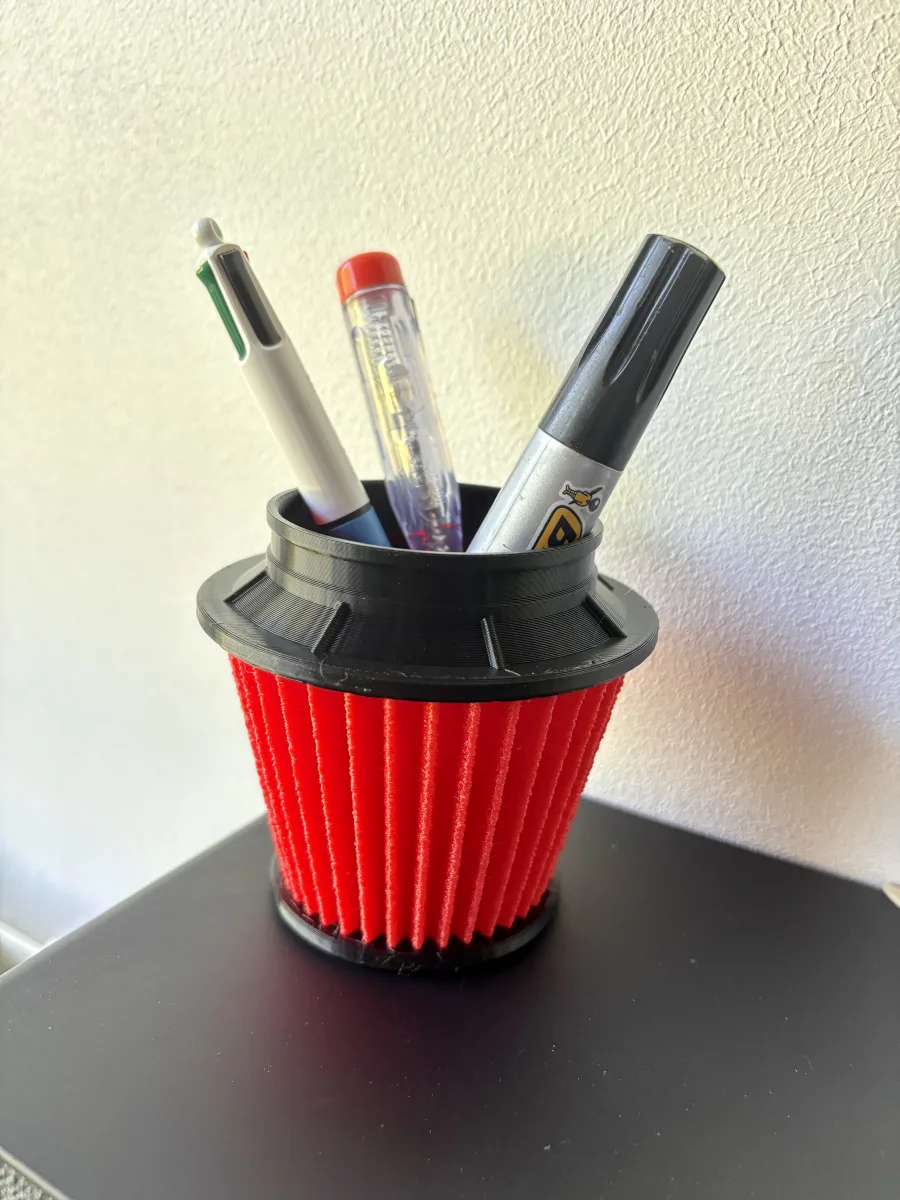 Pot à crayons filtre à air sport voiture – Impression 3D noir & rouge
